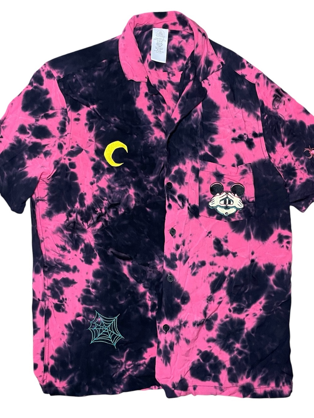 Disney Parks Mickey Mouse Halloween Tie Dye Woven Button Up Shirt Mens Large
